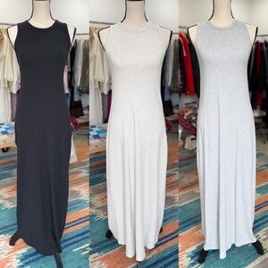 Cotton Stretch Maxi Dresses Black Cream, Grey
